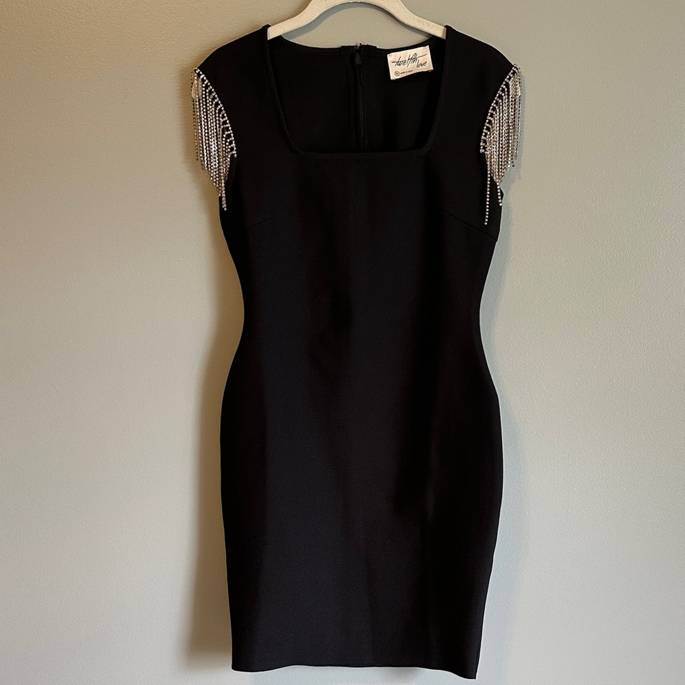 Elegant Black Dress with rhinestone Sleeves